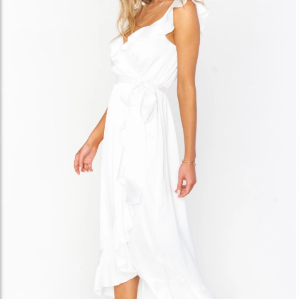 Show Me Your Mumu Samantha Ruffle Wrap Dress ~ Ivory Luxe Satin (XXL)